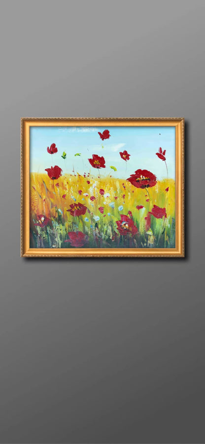 Red Fowers Painting - Flowers - Artvora