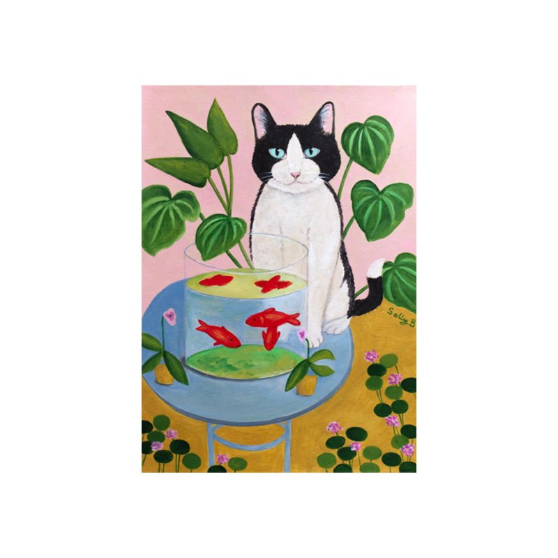 Black and White Cat Painting - Cartoon - Artvora