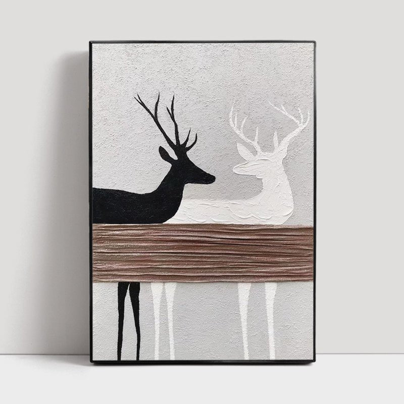 Black and White Deers Painting - Animal - Artvora