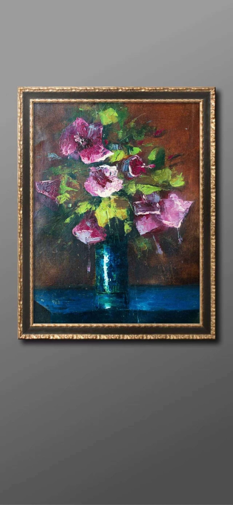 Flowers in a Green Vase Painting - Flowers - Artvora