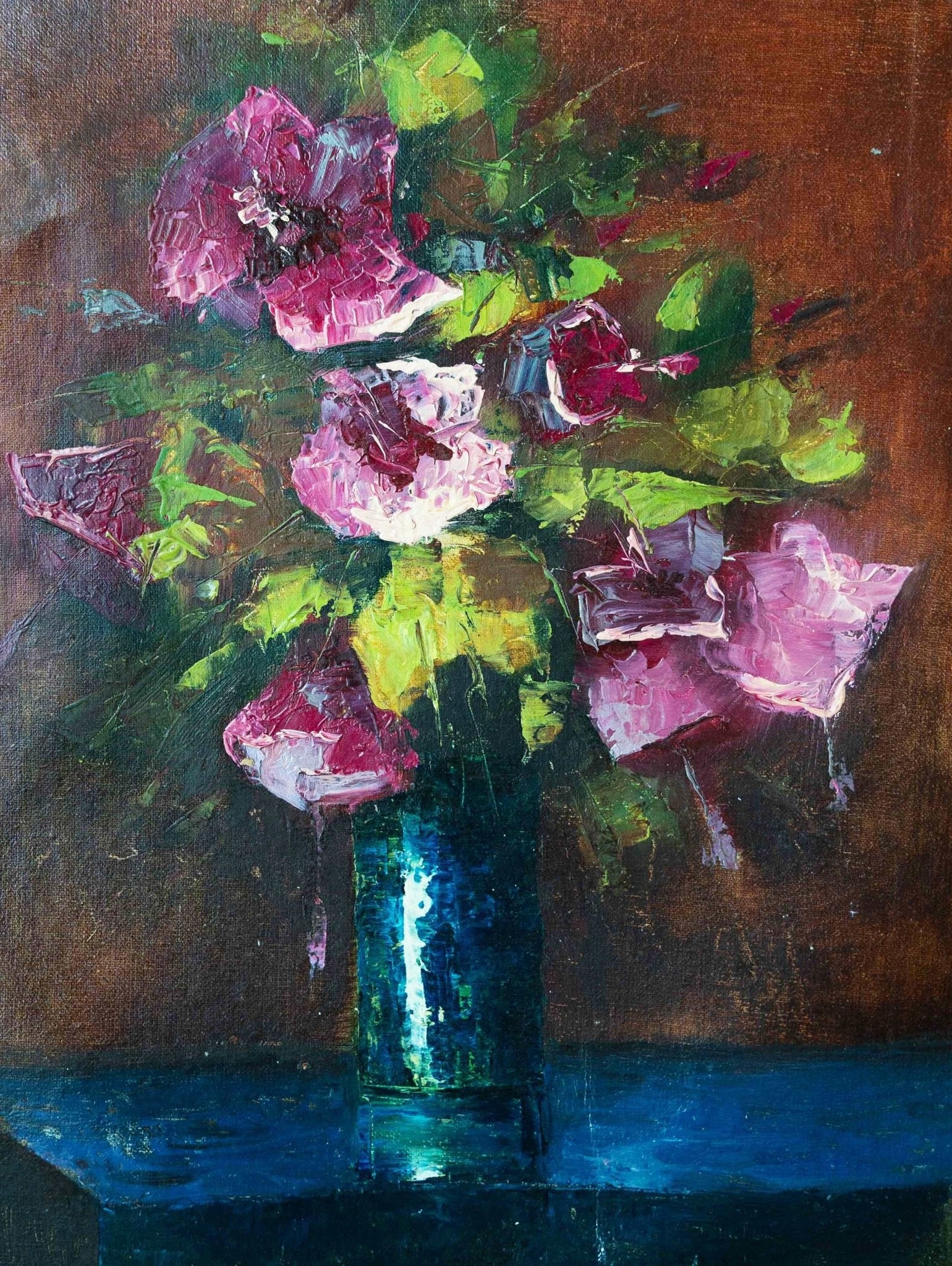 Flowers in a Green Vase Painting - Flowers - Artvora