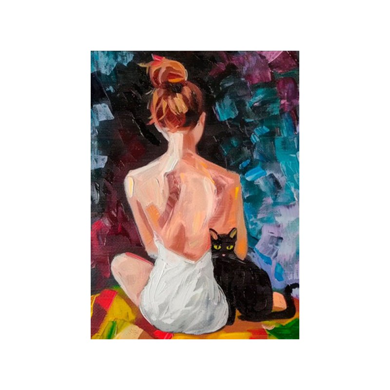 Girl and Black Cat Painting - Portrait - Artvora