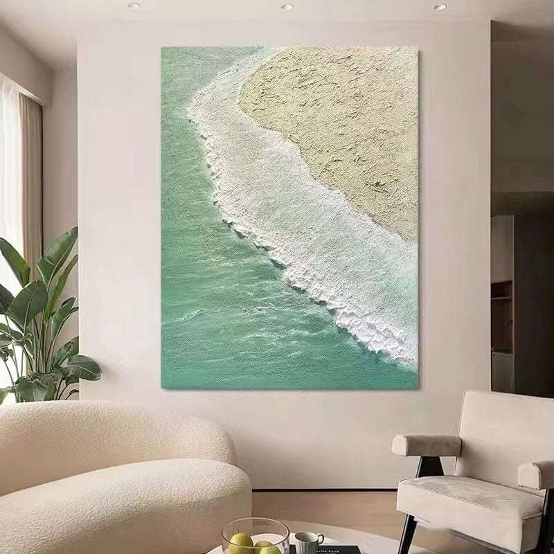 Green Sand Beach Painting - Textured - Artvora