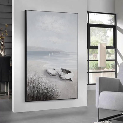 Lonely Boat Painting - Landscape - Artvora