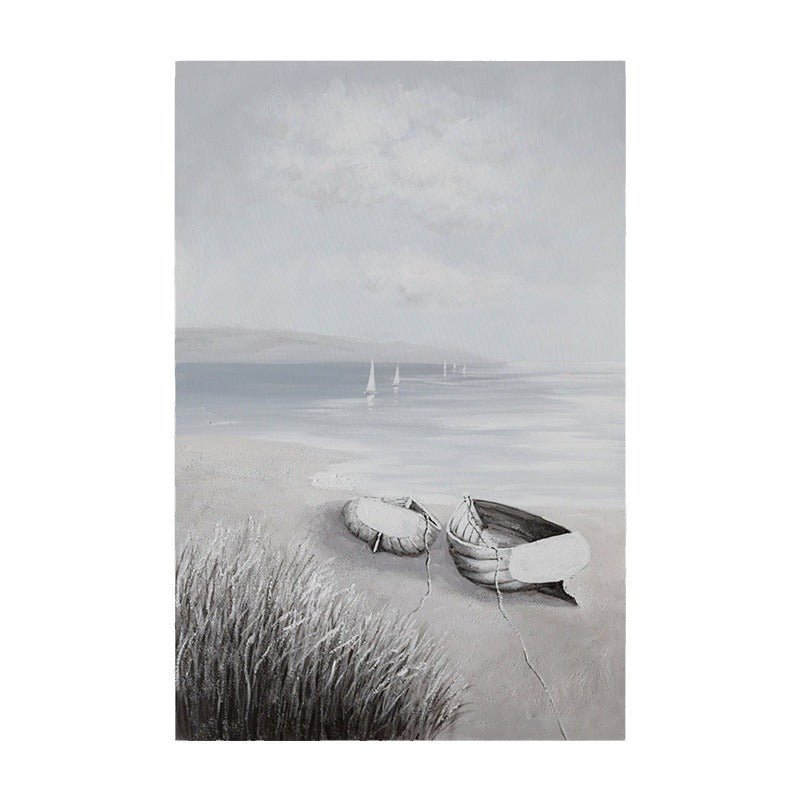 Lonely Boat Painting - Landscape - Artvora