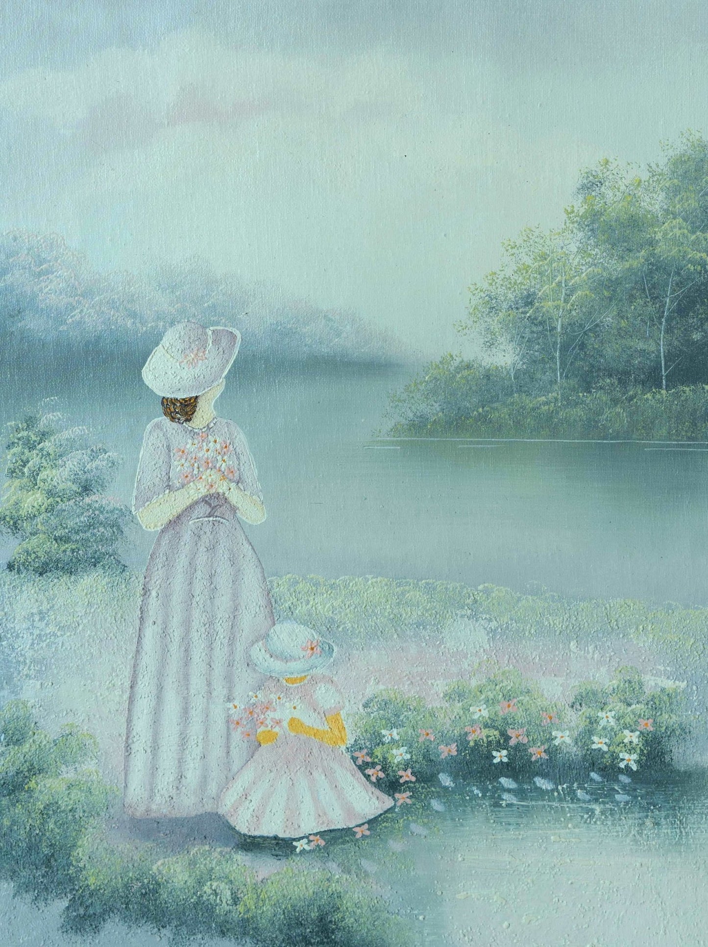 Mother and daughter at the water's edge Painting - Portrait - Artvora