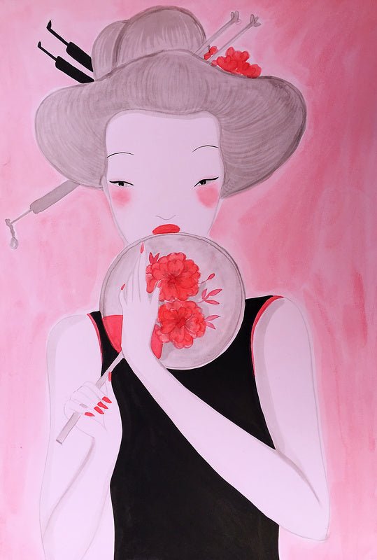 Pink Girl Painting - Portrait - Artvora