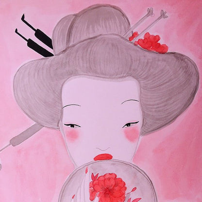 Pink Girl Painting - Portrait - Artvora