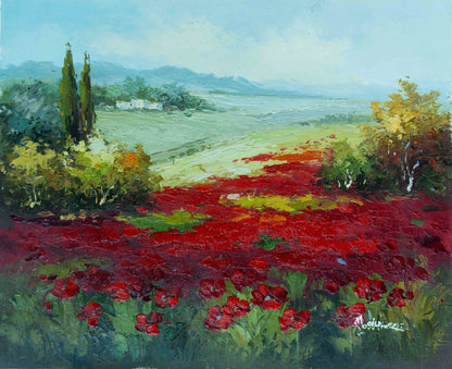 Red Field Painting - Landscape - Artvora