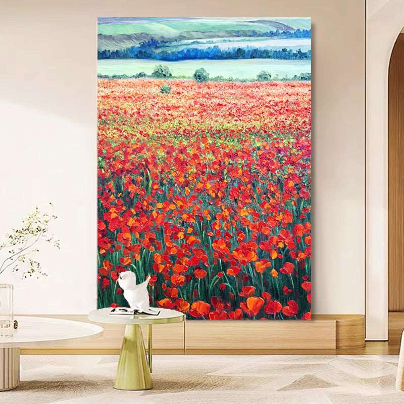 Red Flowers Ocean Painting - Landscape - Artvora