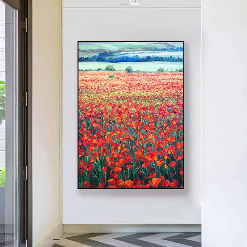 Red Flowers Ocean Painting - Landscape - Artvora