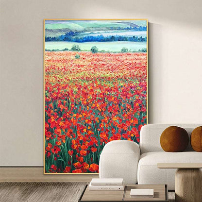 Red Flowers Ocean Painting - Landscape - Artvora