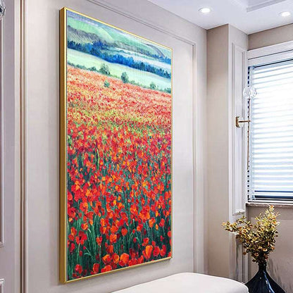 Red Flowers Ocean Painting - Landscape - Artvora