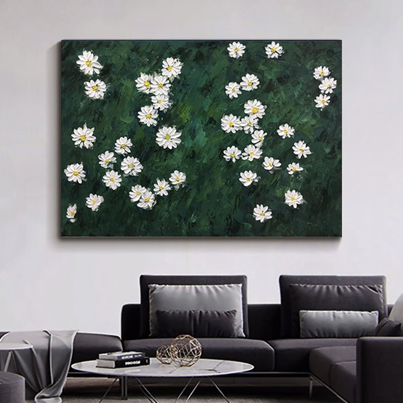 White Flowers and Green Wall Painting - Flowers - Artvora