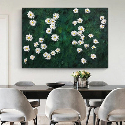 White Flowers and Green Wall Painting - Flowers - Artvora