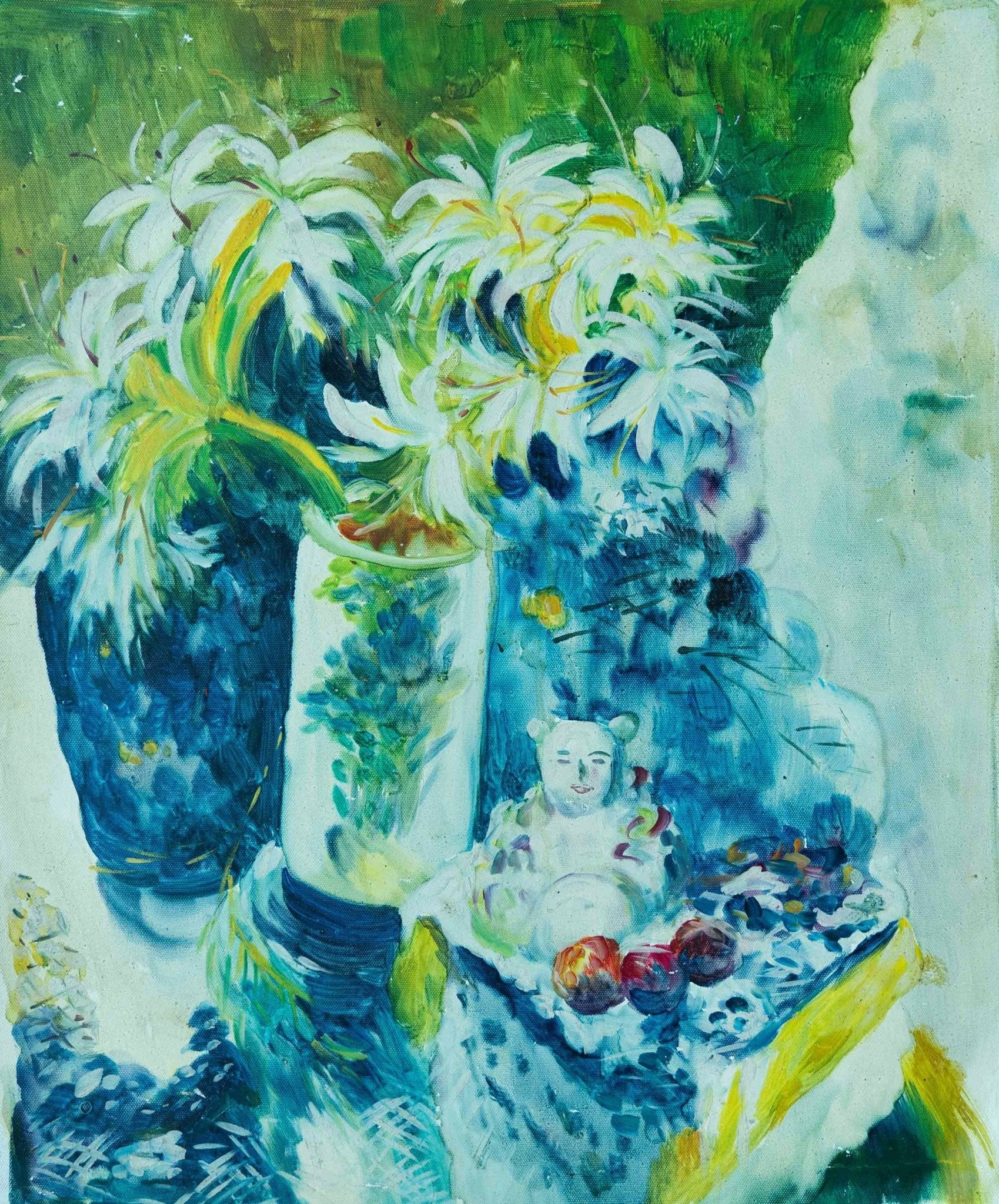 White flowers in a bottle 16*20 Painting - Flowers - Artvora