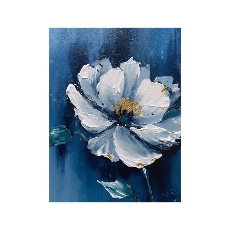 White Flowers on Blue Background Painting - Flowers - Artvora