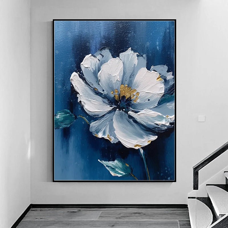 White Flowers on Blue Background Painting - Flowers - Artvora