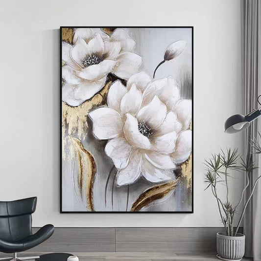 White Lotus Painting - Flowers - Artvora