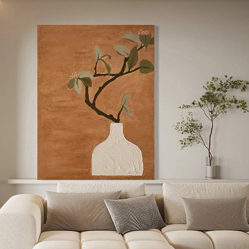 White Vase Flower Branch Painting - Minimalist - Artvora