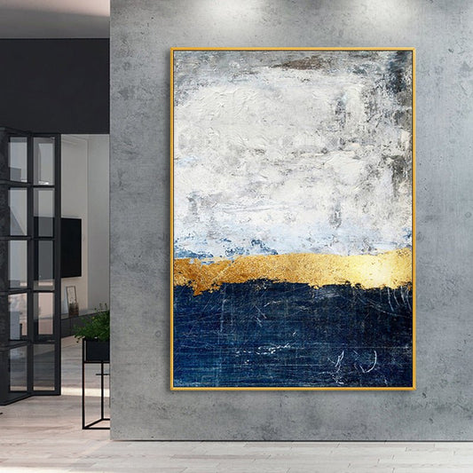 White, Yellow, Blue Painting - Textured - Artvora