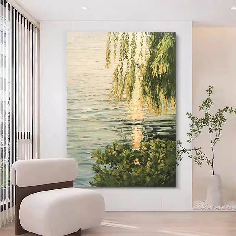 Willow Trees at the Water's Edge Painting - Landscape - Artvora