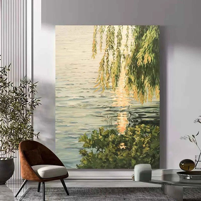 Willow Trees at the Water's Edge Painting - Landscape - Artvora