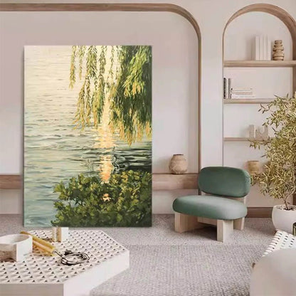 Willow Trees at the Water's Edge Painting - Landscape - Artvora