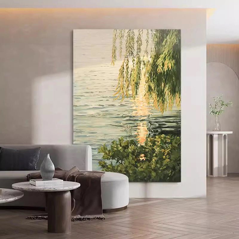 Willow Trees at the Water's Edge Painting - Landscape - Artvora